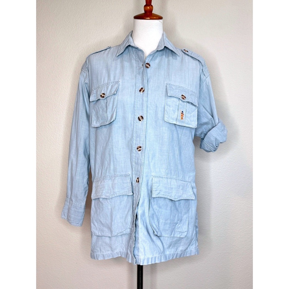 VTG PUSSER'S‎ West Indies Button Up Shirt Jacket M/L Blue Madras Cotton Pockets
